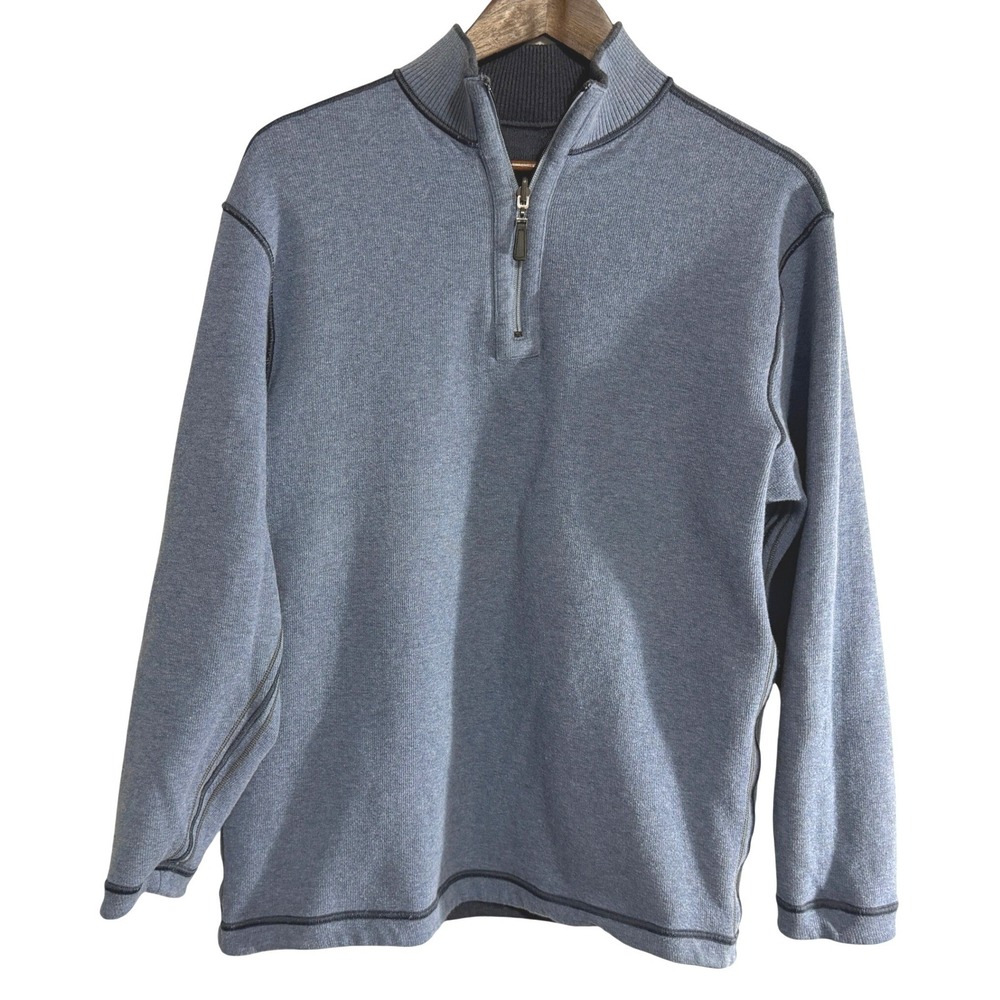 Age of Wisdom Men 1/4 Zip Pullover Sweater Blue Sky Mock Neck Contrast Stitch XL
